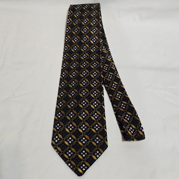 Robert Talbott Best of Class Silk USA Necktie Black Gold Blue Silver Geo 60" - Picture 2 of 7